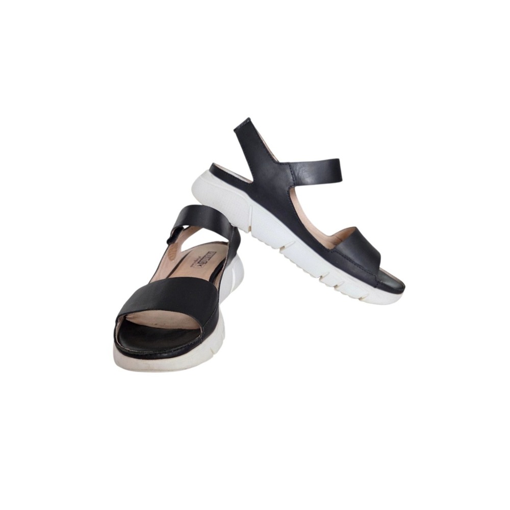 Pikolinos Black Leather Platform Sandals Womens 7.5 Slingback Wedge Comfort Shoe